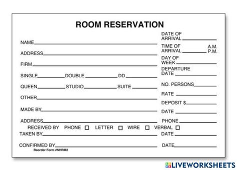 Hotel Reservation Form, Reservation Form, Room Reservation, Hotel Reservation, Hotel Reservations, Online Activities, School Subjects, Google Classroom, English Grammar