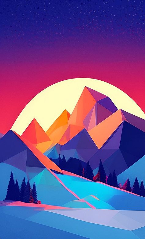 Art Deco Mountains, Pop Art Mountains, Geometric Landscape Art, Graphic Mountain Art, Mountain Abstract Art, Geometric Landscape Design, Geometric Mountain Art, Pop Art Landscape, Abstract Mountain Painting