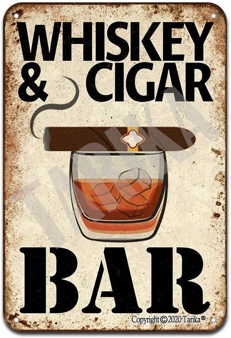 Whiskey & Cigar Bar Metal Signs Retro Bar Decor Office Decor Room Club Wall Decoration Plaque 8x12 Inches Garden Garage, Funny Wall Decor, Bar Metal, Funny Home Decor, Retro Tin Signs, Retro Bar, Farm Garden, Cigars And Whiskey, Wall Decor Quotes