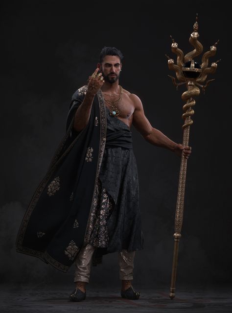 Minsu Kim - Arabian wizard Arabian Wizard, Male Witch, Armor Clothing, Pointed Shoes, Style Character, Arabic Tattoo, Light Images, Substance Painter, Fantasy Male