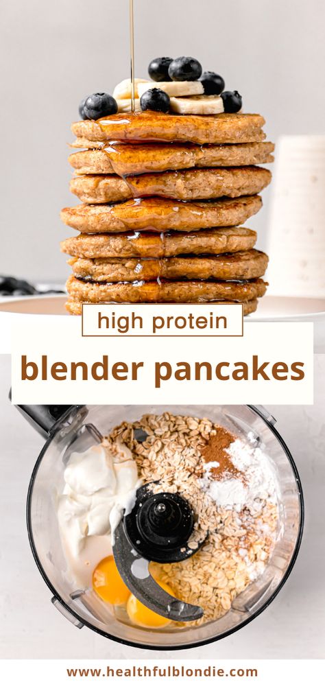 Oatmeal Blender Pancakes, Oat Pancake Recipe, Easy Protein Pancakes, Blender Pancakes, High Protein Pancakes, Greek Yogurt Pancakes, Yogurt Pancakes, Protein Oatmeal, Perfect Healthy Breakfast