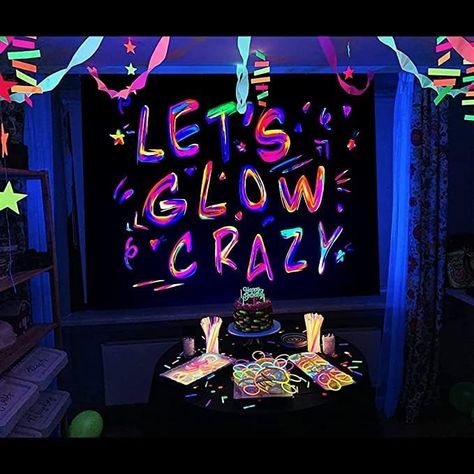 Amazon.com : Ralxion Glow in The Dark Party Supplies Neon Party Backdrop Glow Party Supplies and Decorations Happy Birthday Let's Glow Crazy Backdrop Blacklight Reactive (Let's Glow Crazy, 6.5 x 5 ft) : Electronics Glow Backdrop, Neon Dance Party, Dance Party Decorations, Glow Theme Party, Uv Party, Neon Party Decorations, 14th Birthday Party Ideas, Glow In Dark Party, Neon Birthday Party