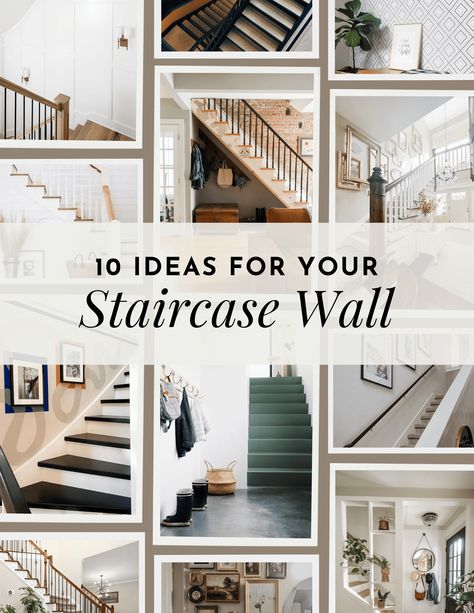 Tips and tricks for how to decorate you staircase wall Decorating Open Staircase Wall, Ideas For Decorating Stairway Walls, Slanted Wall Under Stairs Decor, Big Wall Stair Decor Ideas, Stairway Decoration Ideas, Going Up The Stairs Decor, Modern Stair Wall Decor, Artwork Up Staircase, Wall On Stairs Ideas