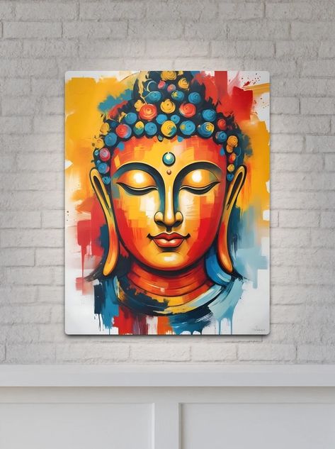 "Living Room Colorful Abstract Buddha Wall Art" Metal Print for Sale by Dev-Ang | Redbubble Buddha Abstract Art, Buddha Painting On Canvas, Buddha Oil Painting, Exhibition Drawing, Abstract Buddha, Acrylics Paintings, Buddha Canvas Art, Living Room Colorful, Painting Composition