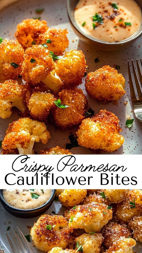 These oven-baked Parmesan cauliflower bites make a great appetizer or side dish. With a crispy coating and cheesy flavor, they’re a tasty way to enjoy veggies and perfect for parties or snacking! Crispy Parmesan Cauliflower, Christmas Appies, Baked Cauliflower Recipe, Baked Cauliflower Bites, Buffalo Cauliflower Recipes, Cauliflower Side Dish, Cauliflower Recipes Healthy, Christmas Potluck, Best Vegetable Recipes