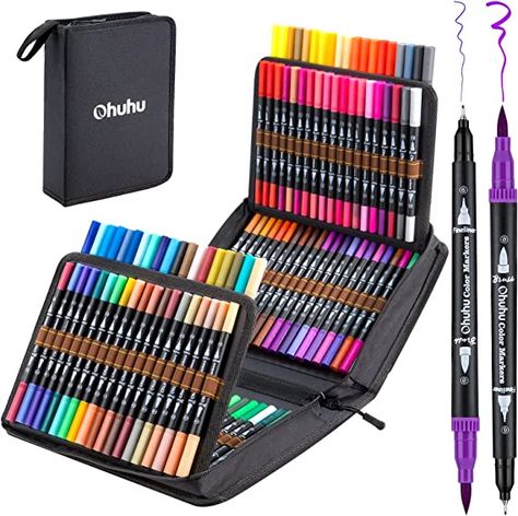 120 Colors Art Markers Set, Ohuhu Dual Tips Coloring Brush Fineliner Color Marker Pens, Water Based Marker for Calligraphy Drawing Sketching Coloring Bullet Journal Holiday Pen Gifts : Amazon.ca: Home Dual Tip Markers, Brush Pen Art, Ohuhu Markers, Artist Markers, Watercolor Brush Pen, Calligraphy Drawing, Art Markers, Fineliner Pens, Brush Markers