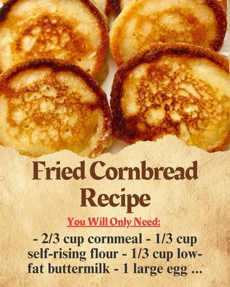 Authentic Cajun Recipes and Southern Recipes also lagniappe | Fried Cornbread – Southern Cornmeal Hoecakes  | Facebook Fried Cornbread Recipe, Parmesan Chicken Recipes, Hoecake Recipe, Water Cornbread, Cajun Recipes Authentic, Fried Cornbread, Hot Water Cornbread, Cornmeal Pancakes, Creamy Parmesan Chicken