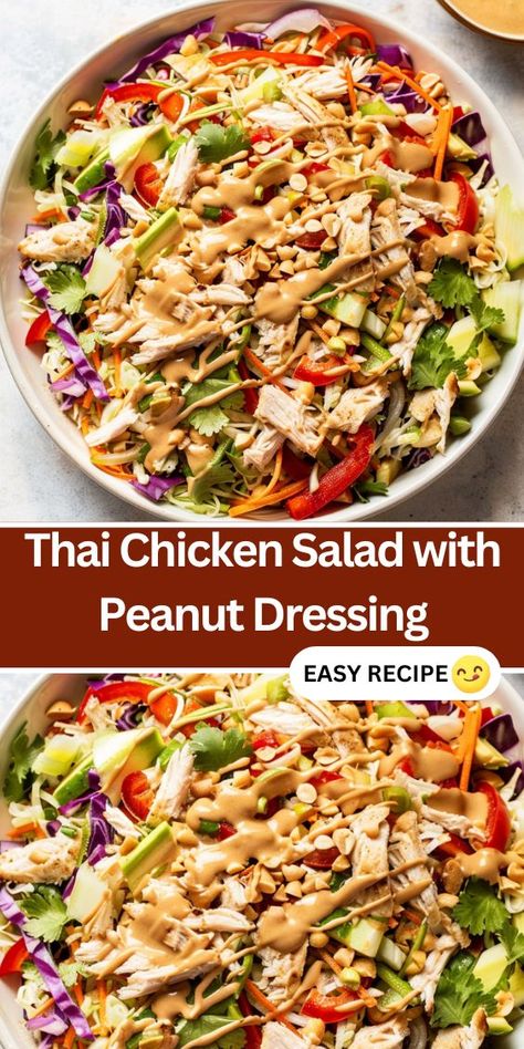 Try this Thai Chicken Salad with Peanut Dressing for a refreshing and flavorful meal! Packed with shredded chicken, fresh veggies, and a creamy peanut dressing, this salad is both healthy and satisfying. Perfect for lunch Chinese Chicken Salad Peanut Dressing, Peanut Butter Chicken Salad, Asian Salad With Peanut Dressing, Thai Peanut Chicken Salad, Peanut Dressing Thai, Thai Chicken Salad With Peanut Dressing, Thai Salad With Peanut Dressing, Peanut Dressing Salad, Asian Peanut Salad