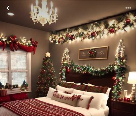 Holiday Bedroom Decor, Holiday Bedroom, Christmas Decorations Apartment, Christmas Dreaming, Holiday Room, Cozy Christmas Decor, Christmas Decor Inspiration, Christmas Themes Decorations, Christmas Decorations Bedroom