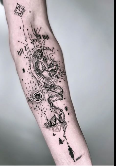 Concept Tattoo, Special Tattoos, Geometry Tattoo, Geometric Tattoo Design, Tatuaje A Color, Spiritual Tattoos, Space Tattoo, Elegant Tattoos, Tree Tattoo