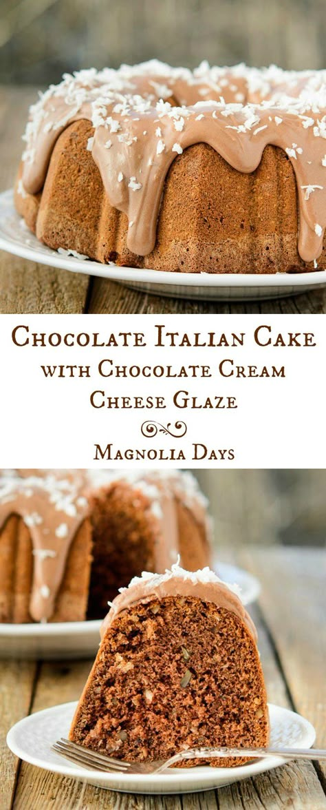 Microwave Recipe, Bundt Cake Recipes, Italian Cream Cakes, Italian Cream, Italian Cake, Cream Cheese Glaze, Chocolate Cream Cheese, Warm Chocolate, German Chocolate Cake