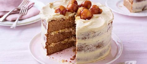 Kate’s Sticky Toffee Apple Caramel Cake Gbbo Recipes, Single Layer Cake, Cut Recipe In Half, Carrot Cake Recipes, British Baking Show Recipes, British Bake Off Recipes, Bake Off Recipes, Epicure Recipes, Cut Recipe