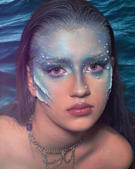 Sea Maid Mermaid Makeup Looks Spooky Mermaid Makeup, Water Spirit Costume, Siren Makeup With Gills, Mermaid Prosthetic Makeup, Siren Fx Makeup, Mermaid Scale Makeup, Mermaid Drag Makeup, Sea Goddess Makeup, Evil Siren Makeup