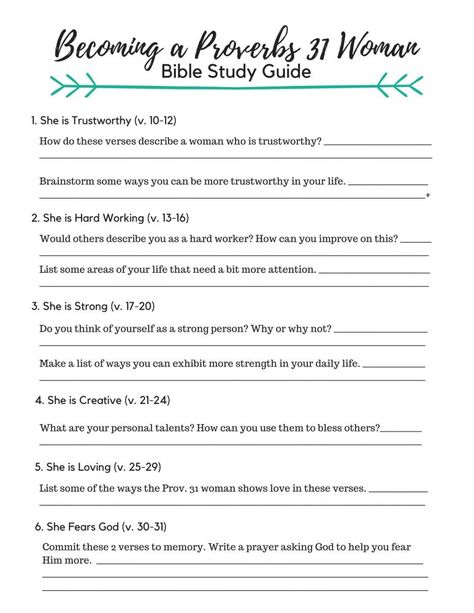 Proverbs 31 Woman free printable bible study Girl Bible Study, Bible Study Activities, A Proverbs 31 Woman, Printable Bible Study, Bible Study Worksheet, Women's Bible Study, Bible Worksheets, Study Printables, Study Topics