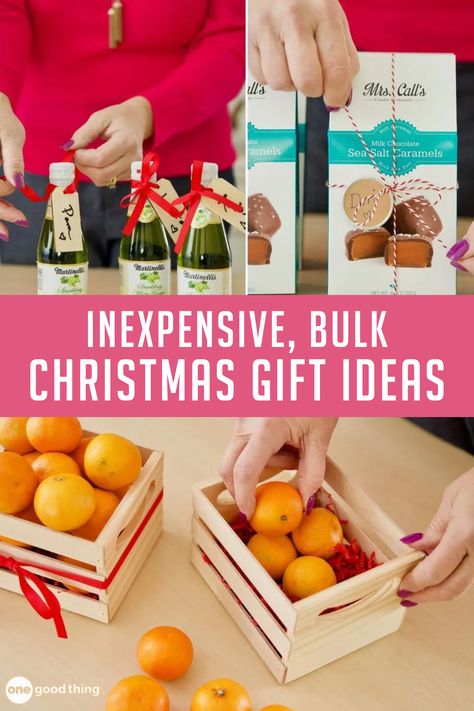 Inexpensive bulk Christmas gift ideas that are perfect for the people who help make your life easier. A small holiday gift is a great way to show you care! Vendor Christmas Gifts, Christmas Gifts To Buy In Bulk, Inexpensive Christmas Gifts Bulk, Bulk Gifts Christmas, Coworker Christmas Gift Basket Ideas, Staff Teacher Christmas Gifts, Home Health Marketing Ideas Christmas, Christmas Bulk Gifts, Cheap Relief Society Christmas Gifts