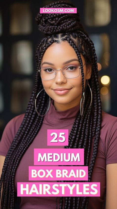 25 Unique Medium Box Braid Hairstyles Half Moon Parts Braids, Styles For Braided Hair Black Women, Braid Medium Hairstyles, Hairstyles In Braids For Black Women, Medium Braid Styles For Black Women, Mixed Women Braids, Box Braids Ideas Medium, Knotless Braids Box Braids, Individual Braids For Black Women Medium