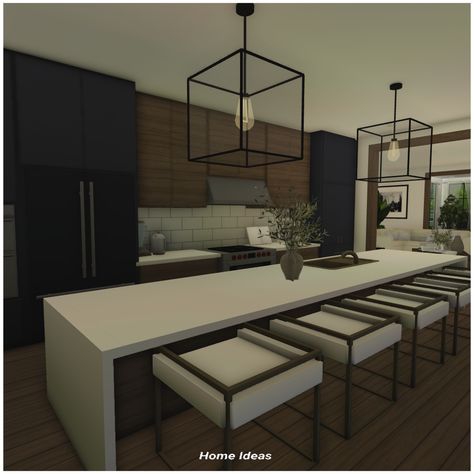 Bloxburg Kitchens Ideas, Modern House Kitchen Bloxburg, Kitchen Blocksburg, Bloxburg House Interior Kitchen, Bloxburg House Ideas Interior Kitchen Modern, Mansion Kitchen Bloxburg, Realistic Modern Kitchen Bloxburg, Sleek Modern Bloxburg House, Bloxburg House Kitchen Ideas Modern