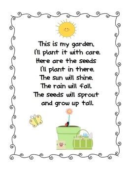 Week 2- Day 2: Plan poem you can use when planting the seed of the apples.  Print it and put it next to the cups, when visiting them weekly or every three days, you can say the poem. Kindergarten Poems, Preschool Poems, Plant Lessons, Poems About School, Preschool Garden, Spring Kindergarten, Plants Unit, Preschool Spring, Kids Poems