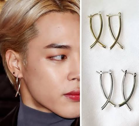 Jimin Piercing, Jungkook Earrings, Aretes Aesthetic, Jimin Earrings, Bts Jewellery, Jimin Outfit, Bts Earrings, Kpop Jewelry, Fake Lip Ring