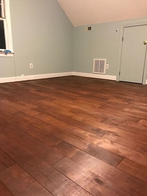 floors from plywood to hardwood look, Staining complete Painted Wood Floors Bedroom, Wood Floors Bedroom, Stained Plywood Floors, Plywood Flooring Diy, Plywood Plank Flooring, Stained Plywood, Diy Hardwood Floors, Plywood Floors, Flooring Diy