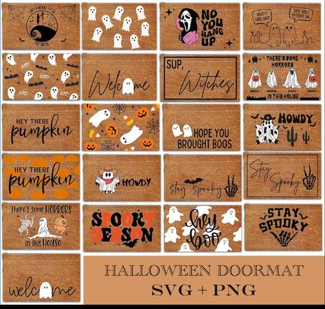 Halloween Doormat Svg Bundle, Halloween Door Mat Digital Download, Halloween Welcome Sign Svg, Trick or Treat Wipe Your Feet, Welcome Boo - Etsy Spooky Season Door Mat, Halloween Doormat Painting Party, Halloween Outdoor Mat Diy, Fall Doormat Svg, Halloween Door Mats Funny, Funny Fall Doormat, Halloween Mat Painting Ideas, Spooky Door Mat Ideas, Cute Halloween Doormat