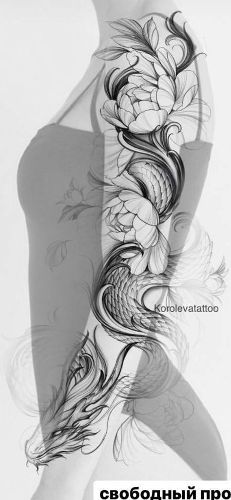 Japanese Style Sleeve Tattoo Women, Dragon Arm Sleeve Tattoo Women, Dragon Sleeve Tattoos For Women, Woman And Dragon Tattoo, Full Arm Tattoo Women, Unique Arm Sleeve Tattoos For Women, Woman Sleeve Tattoo Ideas Unique, Women Full Sleeve Tattoo Ideas, Full Hand Tattoo Ideas