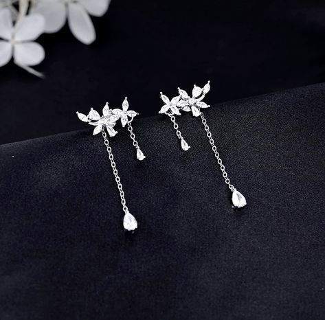 Elegant Sterling Silver Flower Dangle Drop Chain Earrings. Click to shop on Amazon. #earrings #sterlingsilverearrings Faceless Assassin, Amazon Earrings, Bridal Wedding Earrings, Prom 2024, Prom Earrings, Wrap Earrings, Fun Clothes, Chain For Women, Long Dangle Earrings