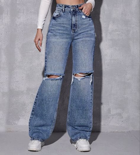 Distressed Wide Leg Jeans, Shein Jeans, Brown Crop Top, American Eagle Jeans, Cropped Top, Cropped Tank Top, Ripped Jean, Crop Tank, Wide Leg Jeans