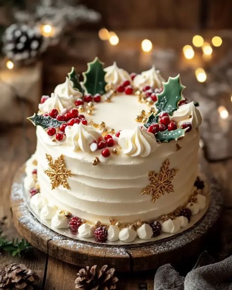 Christmas Sponge Cake Ideas, Cake Baking And Decorating, Royal Iced Christmas Cake, Rustic Christmas Wedding Cake, Christmas Cake Inspiration, Cakes For December Birthdays, Birthday Cake For Christmas, Poinsettia Cake Ideas, Christmas Birthday Cake Designs