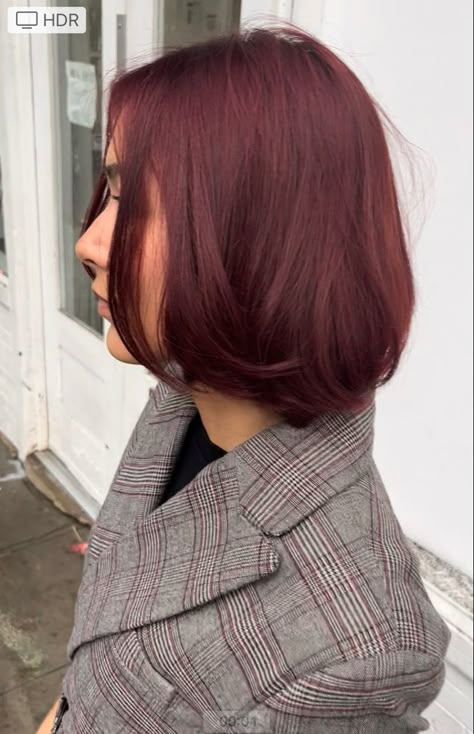 Short Red Brunette Hair, Red Hair Bob Haircut Shoulder Length, Wine Red Bob Hair, Short Hair Dark Red, Deep Red Hair Short, Cherry Cola Bob Short Hair, Cherry Red Bob Hair, Short Hair Cherry Red, Cherry Cola Hair Color Short