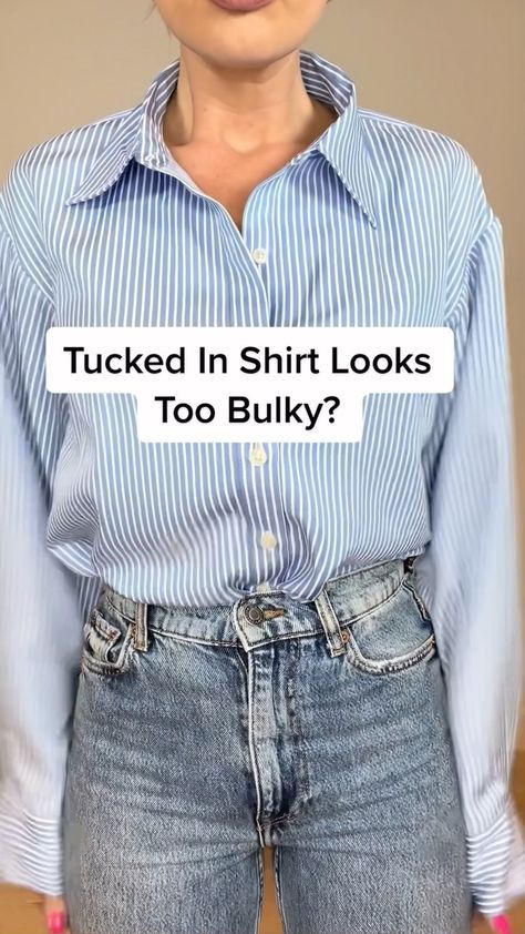 kristinakacheeva on Instagram: The Best Way To Tuck In A Button Down Shirt 😍#stylehack #fashionhack #stylehacks #fashionhacks #clothinghacks #girltips #girlhacks… How To Tuck In Formal Shirt Women, Button Down Tucked Into Jeans, Ways To Tuck In A Shirt Button Up, How To Tuck In Shirt Women Button Up, How To Tuck In A Tshirt, Hair Chart, Oversize Tshirt Outfits, Hello Memes, Shirt Hacks