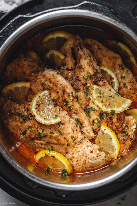 Chicken Breast Instant Pot Recipes, Lemon Garlic Chicken Breast, Paleo Chicken Breast, Instant Pot Chicken Breast, Garlic Chicken Breast Recipes, Chicken Breast Instant Pot, Slow Cooker Chicken Thighs, Butter Salmon, Lemon Garlic Chicken