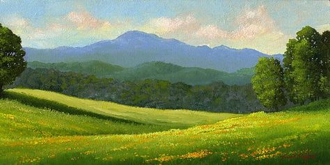 Landscape Oil Paintings, Watercolor Art Landscape, Landscape Art Painting, Spring Painting, Green Landscape, Mountain Paintings, Landscape Illustration, Landscape Wallpaper, Mural Art