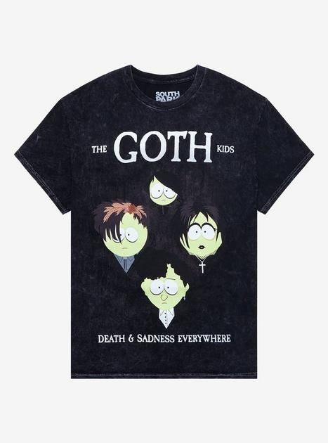 South Park The Goth Kids Mineral Wash T-Shirt | Hot Topic Stranger Things Gifts, Goth Kids, Marvel Gifts, Goth Shirt, Clothes Shirt, Tall Hoodies, Plus Size Fits, Kids Black, Vintage Graphic