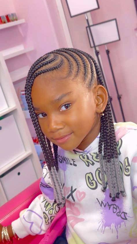 Instagram Braided Hairstyles Black Girls Kids, Lemonade Braids Kids Natural Hair, Little Mixed Girl Braid Styles, Toddler Lemonade Braids With Beads, Lemonade Hairstyle, Brazilian Wool Hairstyles For Kids, Toddler Lemonade Braids, Zoe Braids, Hairstyles Braids For Kids