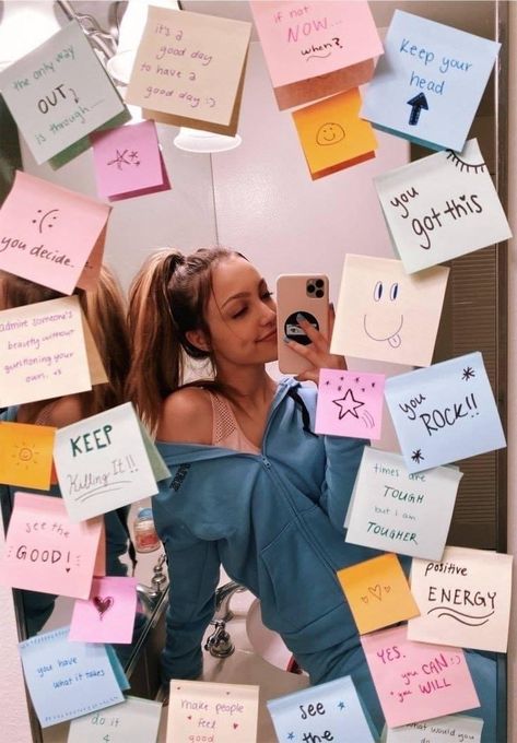 Sydney Serena, Sticky Notes Quotes, Girls Room Diy, Mirror Quotes, Notes Quotes, See The Good, Happy Vibes, Motivation Wall, Tasty Food Videos