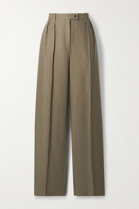 High Waisted Work Pant, Linen Pleated Pants, The Row Pants, Business Straight Leg Pants, Pleated Straight Leg Pants, Wool Pants Outfit, The Row Outfits, Pants Tailoring, Straight Pants Design