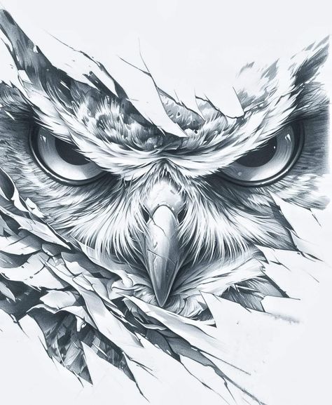 Owl Eye Tattoo Design, Awesome Sleeve Tattoos For Men, Black And White Owl Drawing, Owl Lion Tattoo, Fierce Owl Tattoo, Owl Neck Tattoo Woman, Hyper Realistic Tattoo Design, Panter Tattoo Men, Sacrifice Tattoo Men