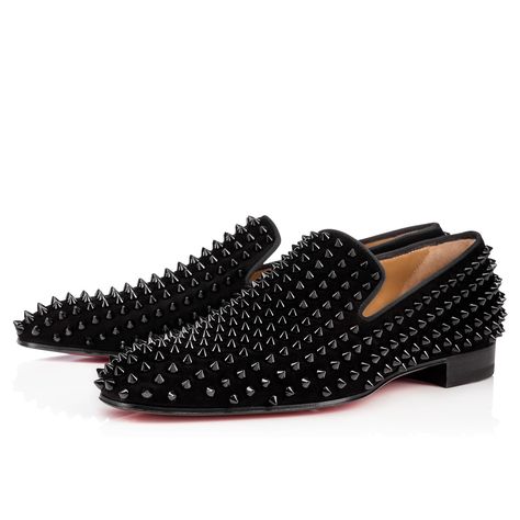 CHRISTIAN LOUBOUTIN Dandelion Veau Velours  Black Veau Velours - Men Shoes - Christian Louboutin. #christianlouboutin #shoes # Louboutin Shoes Mens, Louboutin Loafers, Louboutin Men, Mens Loafers Shoes, Gentleman Shoes, Leather Rivets, Christian Louboutin Men, Prom Suits, Prom Shoes