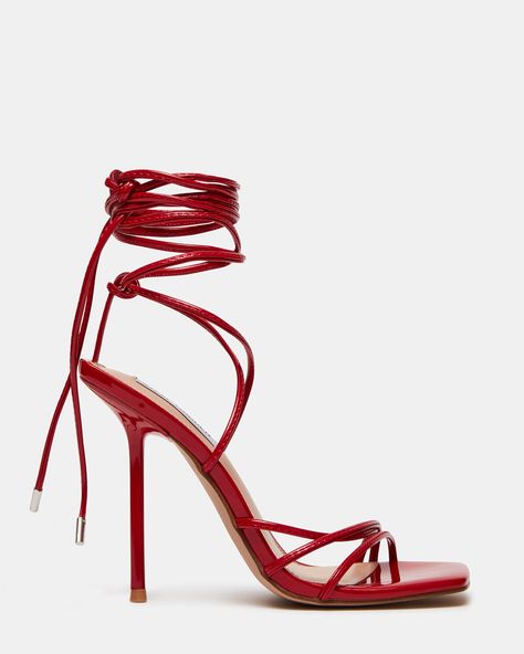 Red Heels Prom, Dark Red Heels, Red Sandals Heels, Red Stiletto Heels, Red Strappy Heels, Wrap Around Heels, Heels Kitten, Heels Steve Madden, Tie Up Heels