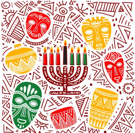 Kwanzaa is an annual holiday that begins December 26  and ends January 1 at the start of the new year with gift-giving and a feast of faith, called Karamu Ya Imani. Kwanzaa celebrates the rich cultural roots of Americans of African ancestry. The word Kwanzaa was derived from matunda ya kwanza which means “the first” or “the first fruits of the harvest” in Swahili.  Kwanzaa was founded in 1966 by Dr. Maulana Karenga, a Black Studies professor who wanted to bring African-Americans together after Colored Candles, Happy Purim, African Ancestry, Happy Kwanzaa, Merry Christmas Background, Valentines Day Coloring, Coloured Candles, Plant Vector, Hand Drawn Vector Illustrations