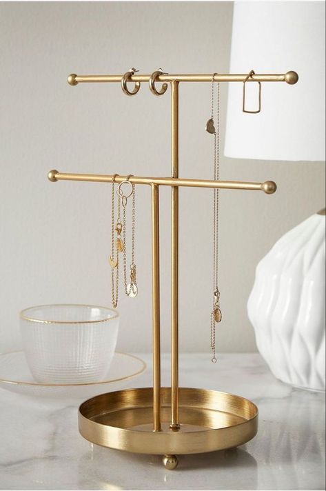 Four-Tier Jewelry Tree Stand - comes in gold black and white Jewelry Tree Stand, Jewelry Organizer Stand, Jewellery Holder, Makeup Room, Jewelry Tree, Jewellery Storage, Room Accessories, Jewelry Stand, Organization Bedroom