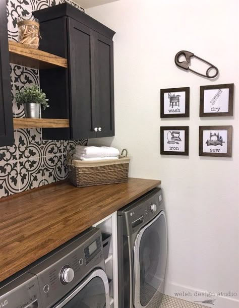 laundry room makeover after Room Tiles Design, Laundry Quotes, Laundry Room Redo, Laundry Room Tile, Laundry Room Storage Shelves, Home Laundry Room, Small Laundry Room Organization, Room Storage Diy, Basement Laundry Room