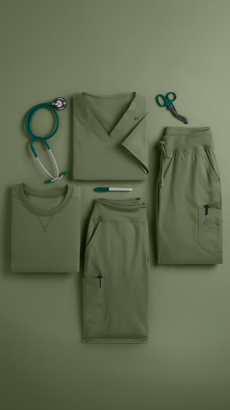 🌿✨ Add a touch of elegance to your scrub wardrobe with our new Light Olive. Perfect for style and a pop of color in your outfit! Green Nurse Aesthetic, Scrubs For Doctors, Scrub Uniform Ideas, Scrubs Colors, Pink Joggers Outfit, Fall Scrubs, Scrubs Fashion, Medical Scrubs Fashion, Scrub Ideas