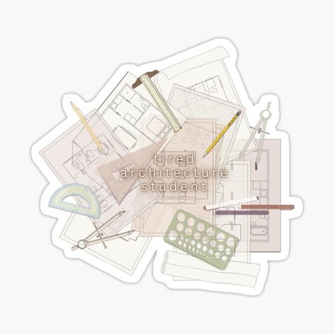 "tired architecture student" Sticker for Sale by beyzaarts | Redbubble Architecture Stickers Aesthetic, Architect Stickers Aesthetic, Interior Designer Stickers, Architect Stickers, Architecture Stickers, Student Stickers, Architecture Tools, Architect Student, Funny Laptop Stickers