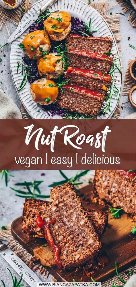 In this recipe, I'll show you how to make a delicious nut roast with beans that will not only delight vegans but also non-vegans. This meatless roast is perfect for the festive holiday season! #roast #vegan #nuts #beans #christmas #thanksgiving #veganrecipes #vegetarian #recipes #food #vegan #meatless | biancazapatka.com Vegan Nut Roast Christmas, Vegan Nut Loaf, Nut Roast Recipe Vegan, Vegan Nut Roast Recipe, Nut Loaf Recipe Vegetarian, Nut Roast Recipe Vegetarian, Vegan Christmas Roast, Vegan Christmas Recipes Main Dishes, Vegetarian Christmas Recipes Main Dishes