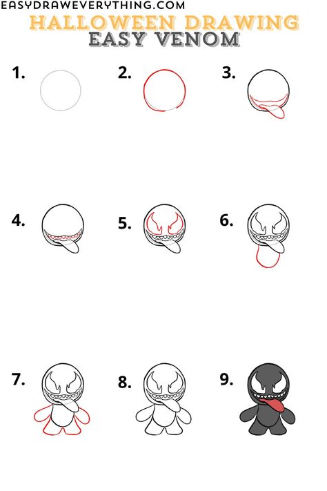 Easy venom drawing Venom Art Drawing Easy, Easy Venom Drawing, Venom Drawing Sketch Easy, Venom Drawing Easy, Drawings Step By Step Easy, How To Draw Venom, Venom Drawing, Cute Halloween Drawings, Comic Book Villains