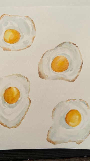 Cute Things To Draw Watercolor, Watercolor Fried Egg, Egg Watercolor Painting, Watercolor Art Inspiration Easy, Watercolor Food Easy, Easy Watercolor Inspiration, Cute Drawings Watercolor, Water Colour Painting Watercolour Easy, Small Watercolor Art