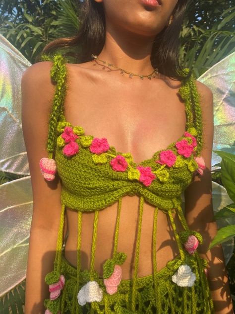 Hand Crocheted garden fairy costume Crochet Fairy Top, Garden Fairy Costume, Fairy Crochet, Earth Fairy, Crochet Garden, Crochet Fairy, Garden Fairy, Illustration Fashion, Fairy Costume