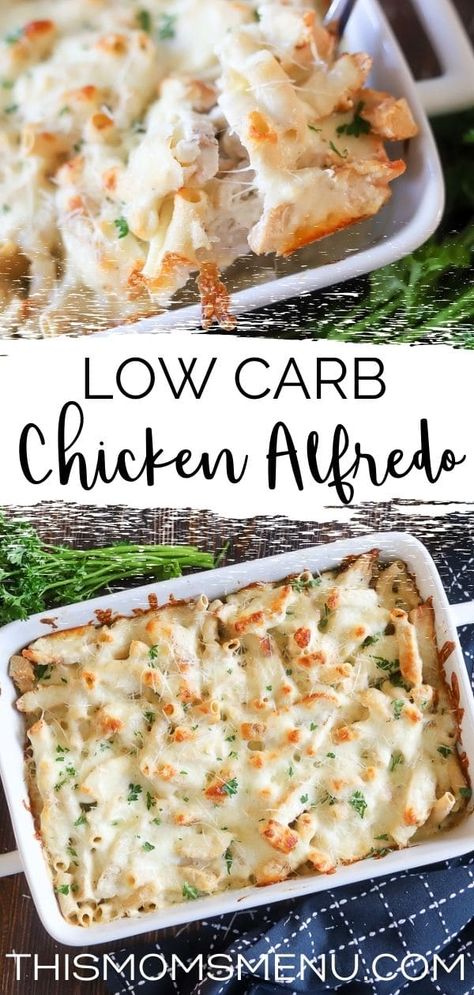 Low Carb Chicken Alfredo, Baked Chicken Alfredo, Alfredo Casserole, Chicken Alfredo Casserole, Parmesan Cheese Sauce, Chicken Alfredo Bake, Healthy Low Carb Dinners, Low Carb Low Fat Recipes, Low Fat Low Carb